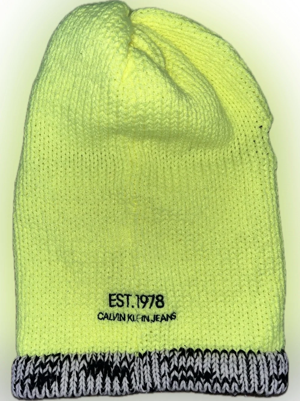 NWOT Neon Yellow Knit balaclava Sweater material stretch thick heavy cotton new